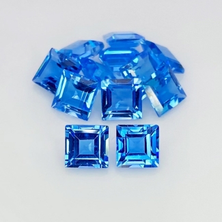 15.70 Cts. Swiss Blue Topaz 6mm Step Cut Square Shape AAA Grade Gemstones Parcel - Total 12 Pcs.