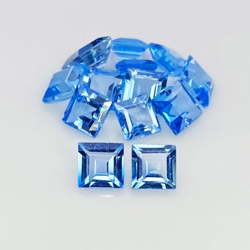 17.25 Cts. Swiss Blue Topaz 6mm Step Cut Square Shape AAA Grade Gemstones Parcel - Total 13 Pcs.