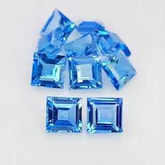 17.30 Cts. Swiss Blue Topaz 6.5mm Step Cut Square Shape AAA Grade Gemstones Parcel - Total 10 Pcs.