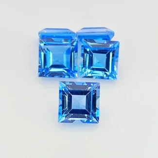 16.55 Cts. Swiss Blue Topaz 8mm Step Cut Square Shape AAA Grade Gemstones Parcel - Total 5 Pcs.