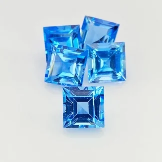 16.70 Cts. Swiss Blue Topaz 8mm Step Cut Square Shape AAA Grade Gemstones Parcel - Total 5 Pcs.