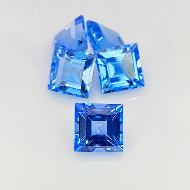 16.50 Cts. Swiss Blue Topaz 8mm Step Cut Square Shape AAA Grade Gemstones Parcel - Total 5 Pcs.