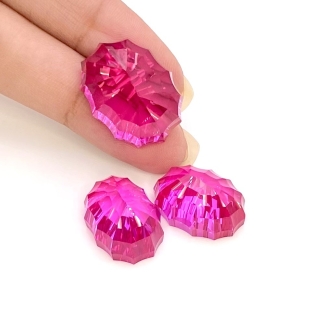  98.60 Carat Lab Ruby 19x14-22x17mm Concave Cut Oval Shape AAA Grade Matched Cabochons Set - Total 3 Pcs.