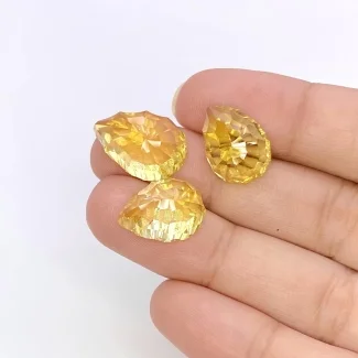  31.80 Carat Lab Yellow Sapphire 17.5x11.5-15x11mm Concave Cut Pear Shape AAA Grade Matched Cabochons Set - Total 3 Pcs.