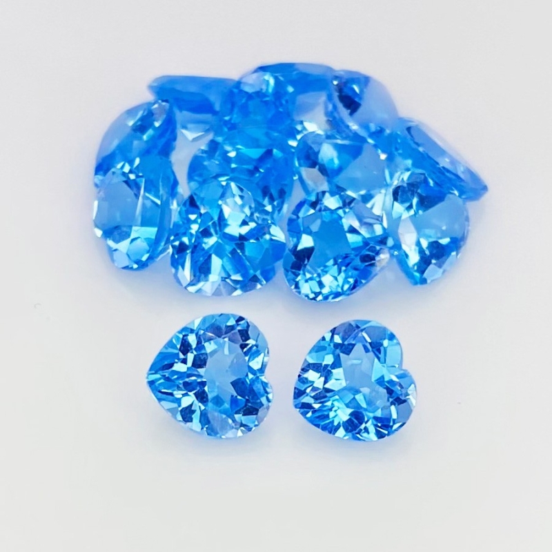 20.75 Cts. Swiss Blue Topaz 7mm Faceted Heart Shape AAA Grade Gemstones Parcel - Total 14 Pcs.