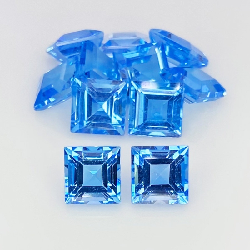 23.85 Cts. Swiss Blue Topaz 7mm Step Cut Square Shape AAA Grade Gemstones Parcel - Total 11 Pcs.