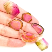 58.20 Cts. Watermelon Tourmaline 15-27mm Rose Cut Irregular Shape A+ Grade Gemstones Parcel - Total 6 Pcs.