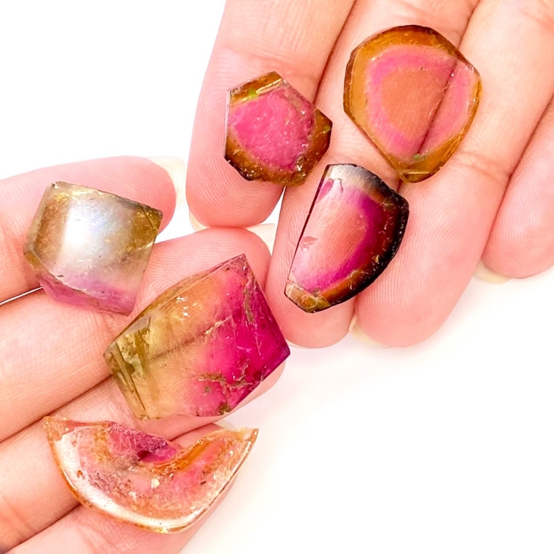 58.20 Cts. Watermelon Tourmaline 15-27mm Rose Cut Irregular Shape A+ Grade Gemstones Parcel - Total 6 Pcs.