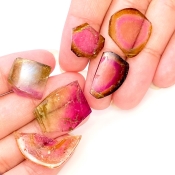 58.20 Cts. Watermelon Tourmaline 15-27mm Rose Cut Irregular Shape A+ Grade Gemstones Parcel - Total 6 Pcs.