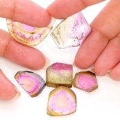 58.20 Cts. Watermelon Tourmaline 15-27mm Rose Cut Irregular Shape A+ Grade Gemstones Parcel - Total 6 Pcs.