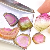 58.20 Cts. Watermelon Tourmaline 15-27mm Rose Cut Irregular Shape A+ Grade Gemstones Parcel - Total 6 Pcs.