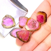 49 Cts. Watermelon Tourmaline 16-21mm Smooth Irregular Shape AA Grade Gemstones Parcel - Total 6 Pcs.