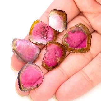 49 Cts. Watermelon Tourmaline 16-21mm Smooth Irregular Shape AA Grade Gemstones Parcel - Total 6 Pcs.