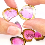 49 Cts. Watermelon Tourmaline 16-21mm Smooth Irregular Shape AA Grade Gemstones Parcel - Total 6 Pcs.