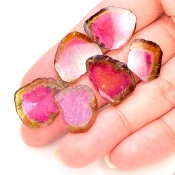 49 Cts. Watermelon Tourmaline 16-21mm Smooth Irregular Shape AA Grade Gemstones Parcel - Total 6 Pcs.