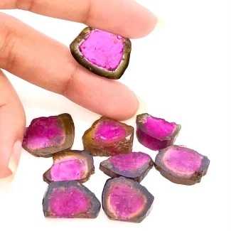 72.90 Cts. Watermelon Tourmaline 17-19mm Smooth Irregular Shape AA Grade Gemstones Parcel - Total 9 Pcs.
