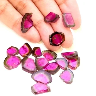 55.55 Cts. Watermelon Tourmaline 8.5-16.5mm Smooth Irregular Shape AA Grade Gemstones Parcel - Total 18 Pcs.