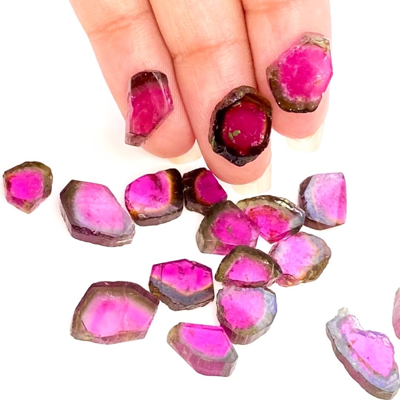 55.55 Cts. Watermelon Tourmaline 8.5-16.5mm Smooth Irregular Shape AA Grade Gemstones Parcel - Total 18 Pcs.