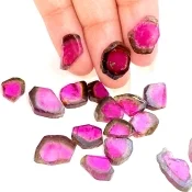 55.55 Cts. Watermelon Tourmaline 8.5-16.5mm Smooth Irregular Shape AA Grade Gemstones Parcel - Total 18 Pcs.