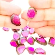 55.55 Cts. Watermelon Tourmaline 8.5-16.5mm Smooth Irregular Shape AA Grade Gemstones Parcel - Total 18 Pcs.