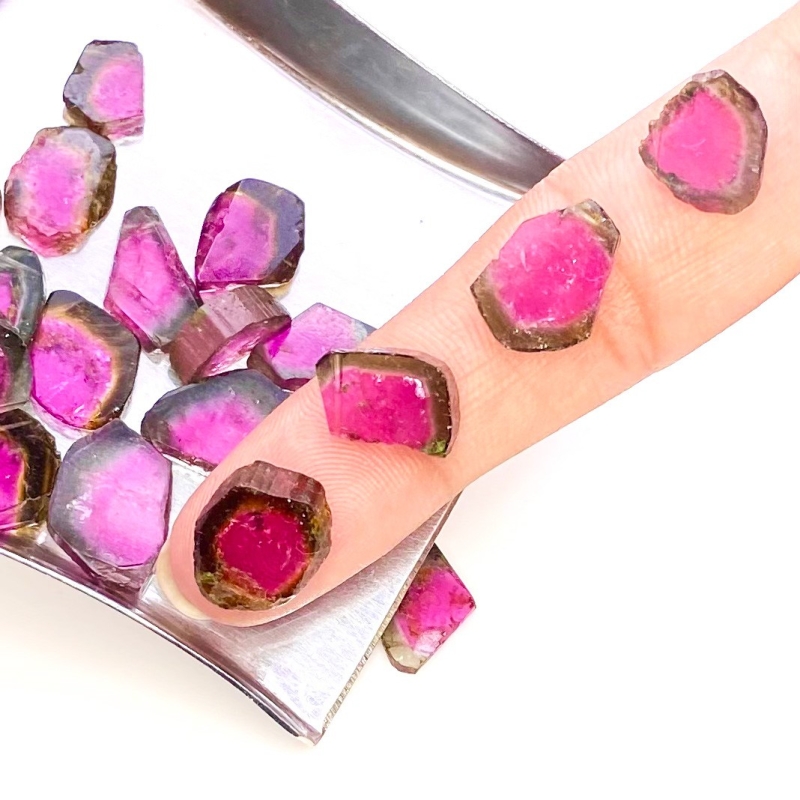 55.55 Cts. Watermelon Tourmaline 8.5-16.5mm Smooth Irregular Shape AA Grade Gemstones Parcel - Total 18 Pcs.