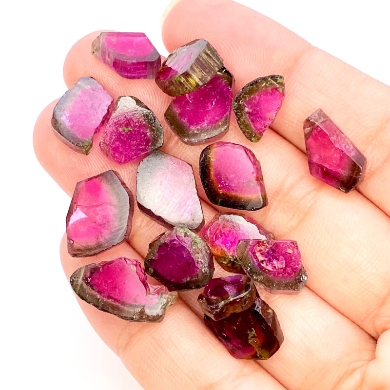 55.55 Cts. Watermelon Tourmaline 8.5-16.5mm Smooth Irregular Shape AA Grade Gemstones Parcel - Total 18 Pcs.