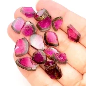 55.55 Cts. Watermelon Tourmaline 8.5-16.5mm Smooth Irregular Shape AA Grade Gemstones Parcel - Total 18 Pcs.