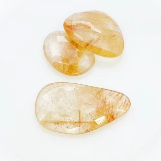 71.96 Carat Golden Rutile 18x25-22x26mm Checkerboard Irregular Shape AA Grade Cabochons Parcel - Total 3 Pcs.