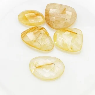 68 Carat Golden Rutile 15x20-22x25mm Checkerboard Irregular Shape AA Grade Cabochons Parcel - Total 5 Pcs.