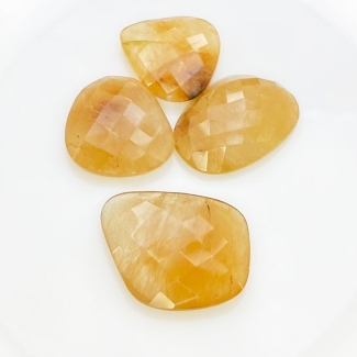83.30 Carat Golden Rutile 20x24-25x30mm Checkerboard Irregular Shape A Grade Cabochons Parcel - Total 4 Pcs.
