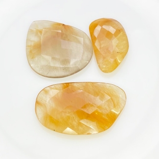 118.6 Carat Golden Rutile 17x33-25x40mm Checkerboard Irregular Shape AA Grade Cabochons Parcel - Total 3 Pcs.