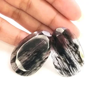 61.4 Carat Black Rutile 39x24mm Rose Cut Irregular Shape AA Grade Gemstones Parcel - Total 2 Pcs.