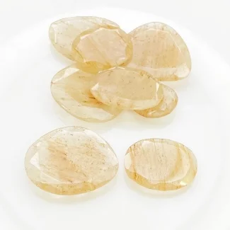147.6 Carat Golden Rutile 18.5-30mm Rose Cut Irregular Shape AA Grade Gemstones Parcel - Total 8 Pcs.