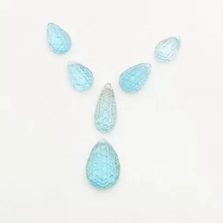 47.35 Cts. Sky Blue Topaz 13.5x9-21x14mm Carved Pear Shape AA+ Grade Gemstone Beads Layout - Total 6 Pcs.