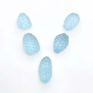 100.20 Cts. Sky Blue Topaz 15-23mm Carved Nugget Shape AA+ Grade Gemstone Beads Layout - Total 5 Pcs.