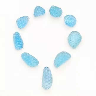 139.35 Cts. Sky Blue Topaz 14-24mm Carved Nugget Shape AA+ Grade Gemstone Beads Layout - Total 9 Pcs.