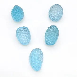 145.35 Cts. Sky Blue Topaz 19.5-25mm Carved Nugget Shape AA+ Grade Gemstone Beads Layout - Total 5 Pcs.