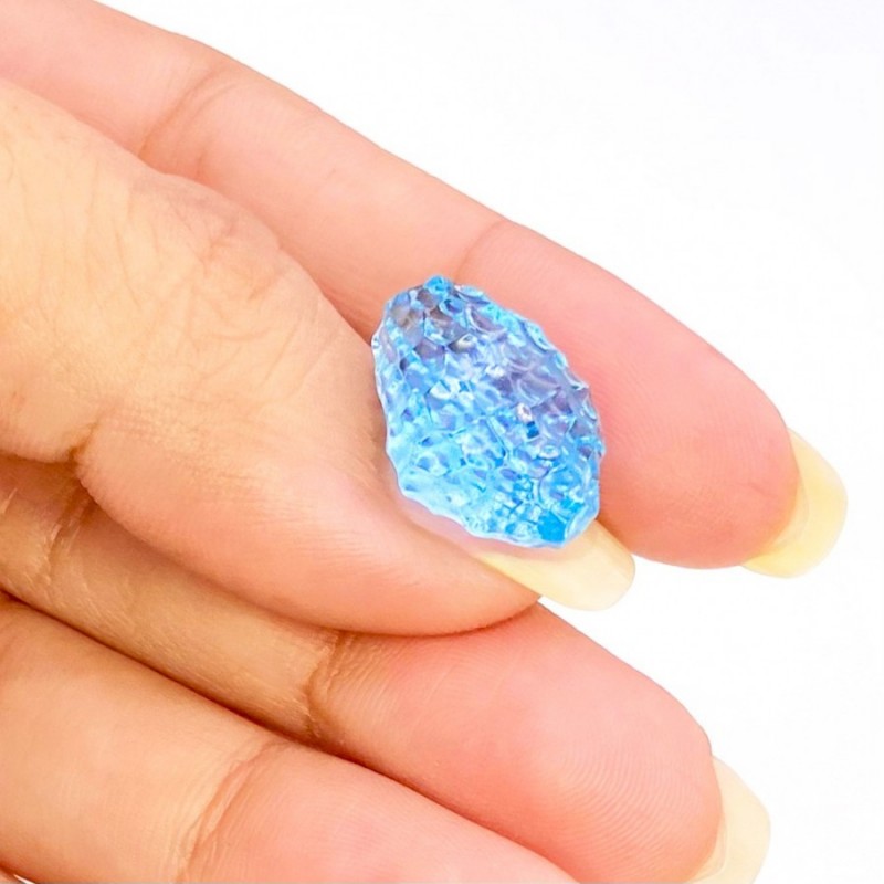 14.15 Cts. London Blue Topaz 17.5mm Carved Nugget Shape AA+ Grade Loose Gemstone Carving - Total 1 Pc.