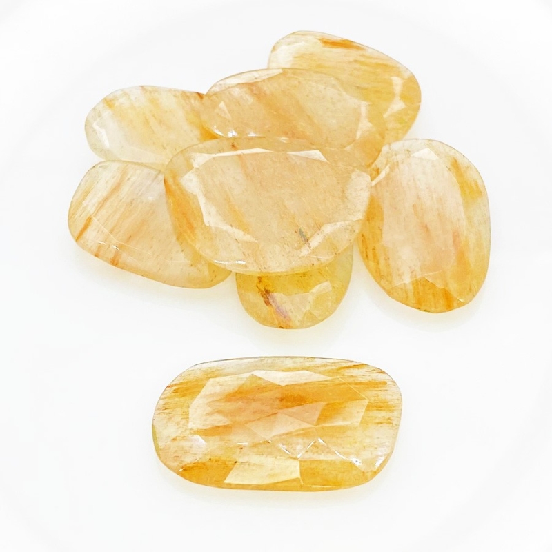 125.3 Carat Golden Rutile 24x15.5-30x18mm Rose Cut Irregular Shape AA Grade Gemstones Parcel - Total 8 Pcs.