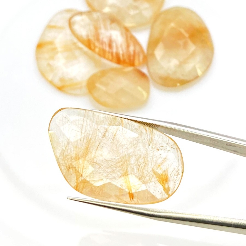 102.60 Carat Golden Rutile 13.5x18.50-20x30mm Checkerboard Irregular Shape AA Grade Cabochons Parcel - Total 6 Pcs.