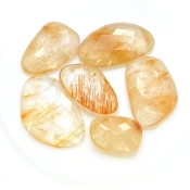 102.60 Carat Golden Rutile 13.5x18.50-20x30mm Checkerboard Irregular Shape AA Grade Cabochons Parcel - Total 6 Pcs.