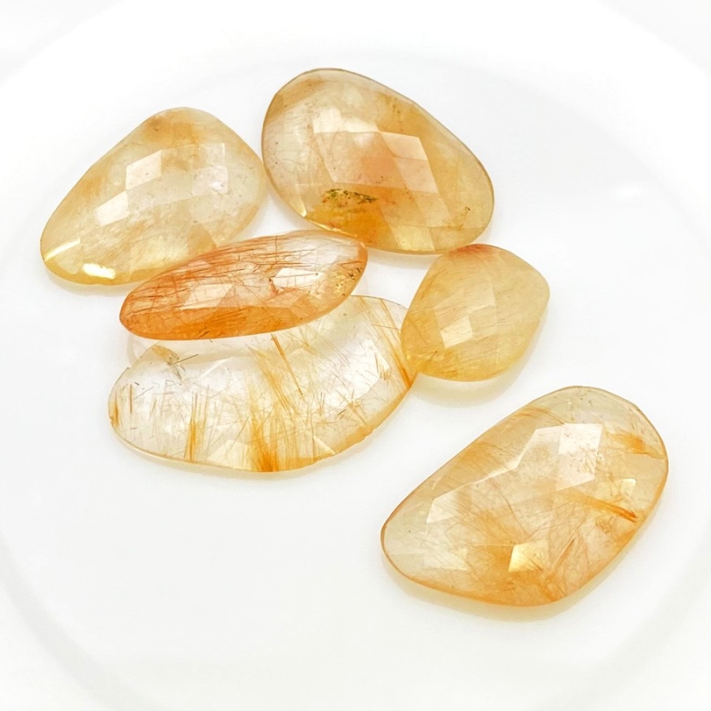 102.60 Carat Golden Rutile 13.5x18.50-20x30mm Checkerboard Irregular Shape AA Grade Cabochons Parcel - Total 6 Pcs.