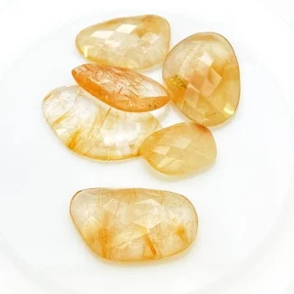 102.60 Carat Golden Rutile 13.5x18.50-20x30mm Checkerboard Irregular Shape AA Grade Cabochons Parcel - Total 6 Pcs.