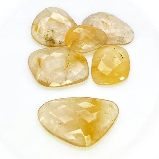 99.5 Carat Golden Rutile 15x20-23x33mm Checkerboard Irregular Shape AA Grade Cabochons Parcel - Total 6 Pcs.