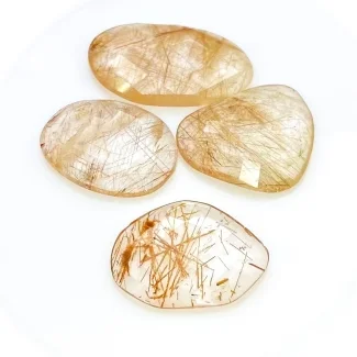 86 carat Golden Rutile 20x25-20x35mm Checkerboard Irregular Shape AA Grade Cabochons Parcel - Total 4 Pcs.