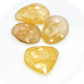 109.20 Carat Golden Rutile 20x25-25x30mm Checkerboard Irregular Shape AA Grade Cabochons Parcel - Total 4 Pcs.
