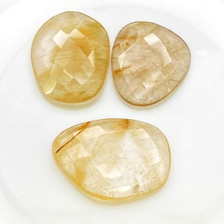 103.95 Carat Golden Rutile 25x35-26x38mm Checkerboard Irregular Shape AA Grade Cabochons Parcel - Total 3 Pcs.