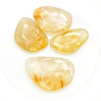 138.8 Carat Golden Rutile 20x35-28x50mm Checkerboard Irregular Shape AA Grade Cabochons Parcel - Total 4 Pcs.