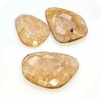 68.6 Carat Golden Rutile 20x25-22x30mm Checkerboard Irregular Shape AA Grade Cabochons Parcel - Total 3 Pcs.