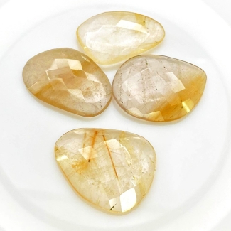 112.8 Carat Golden Rutile 25x30-25x35mm Checkerboard Irregular Shape AA Grade Cabochons Parcel - Total 4 Pcs.